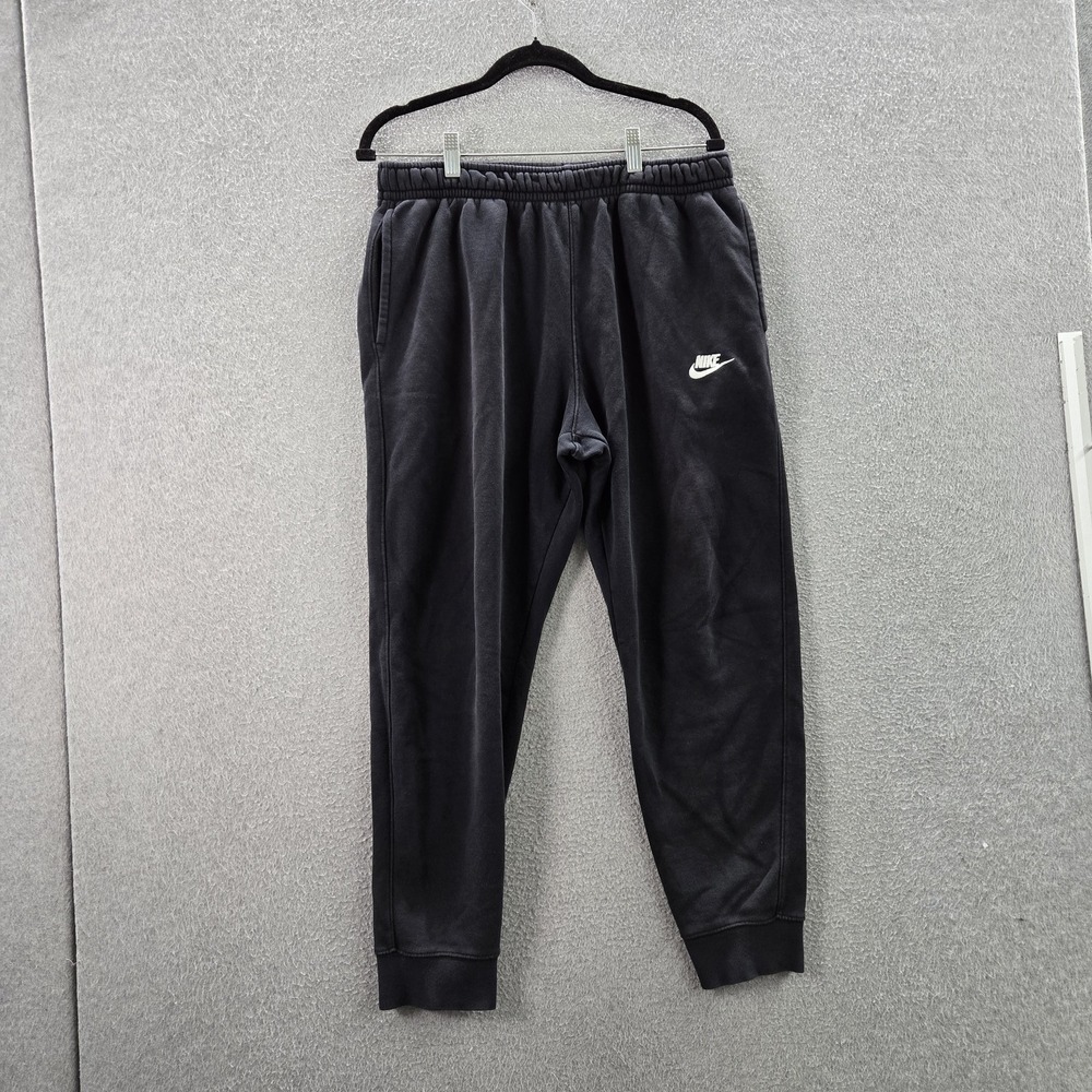 Nike Men Activewear Pants L Black Sweatpants Fleece Logo 27" Inseam Joggers